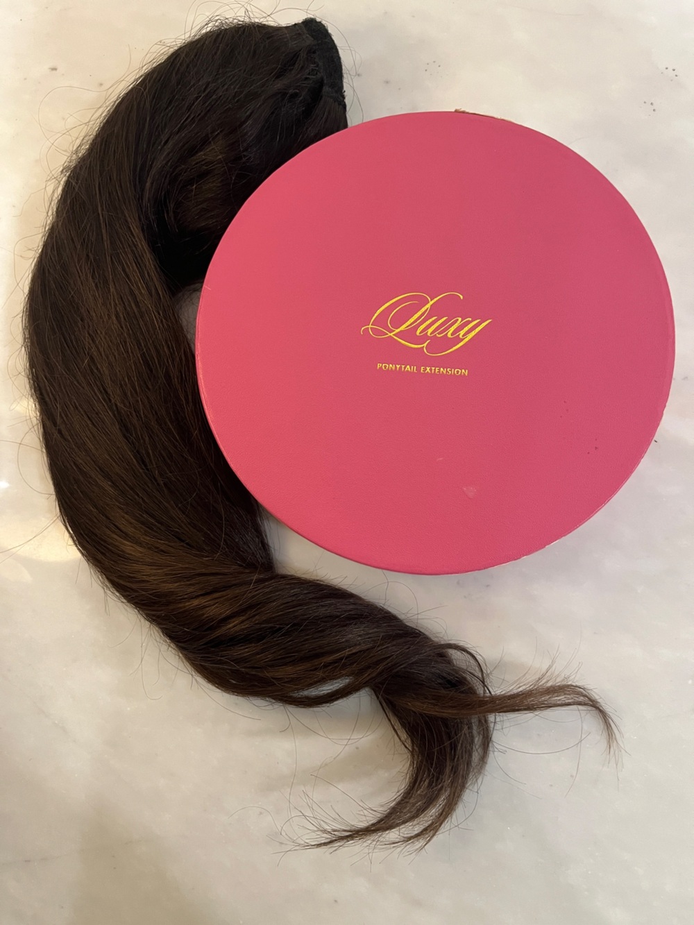 Luxy Hair Brown Clip-In Ponytail Hair Extension with Branded Pink Case